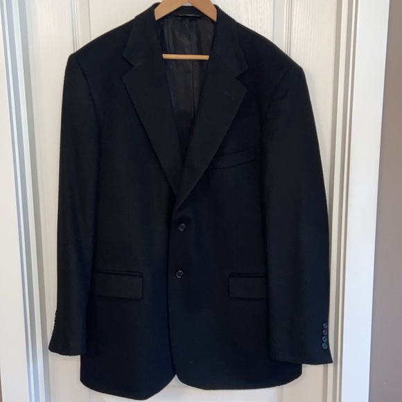 Evan Picone Camel Hair Tailored Kaufmann’s Black Blazer Jacket Sport Coat 42L